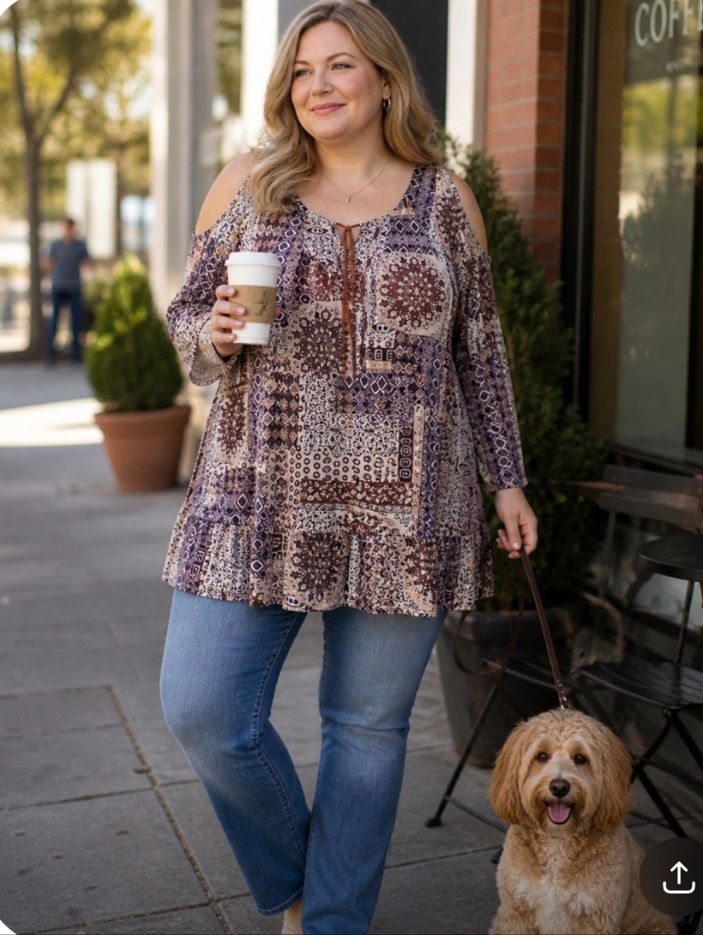 Style & Co Boho Cold Shoulder Mini Dress Top XL 0X Paisley Flowy